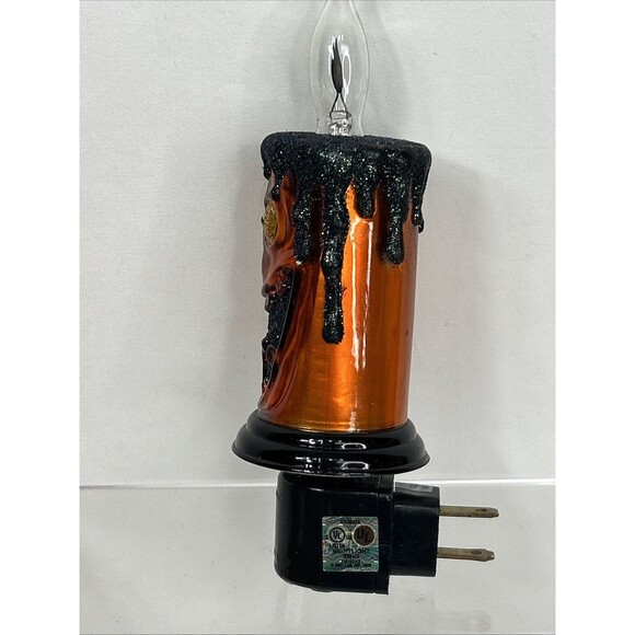 LED Night Light Plug In Halloween Orange Pumpkin Monster Candle Flickering 5" - Picture 4 of 5